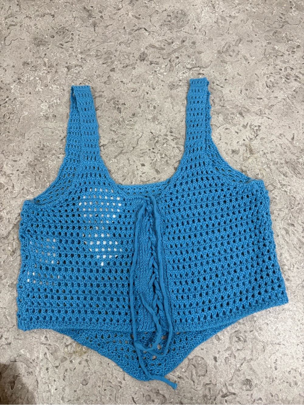 Blue Crochet Tank Top with Front Tie